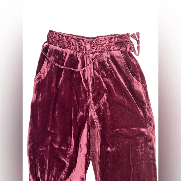 By Anthropologie Red Velvet Joggers Tapered Cuffs Pants M - Picture 4 of 9